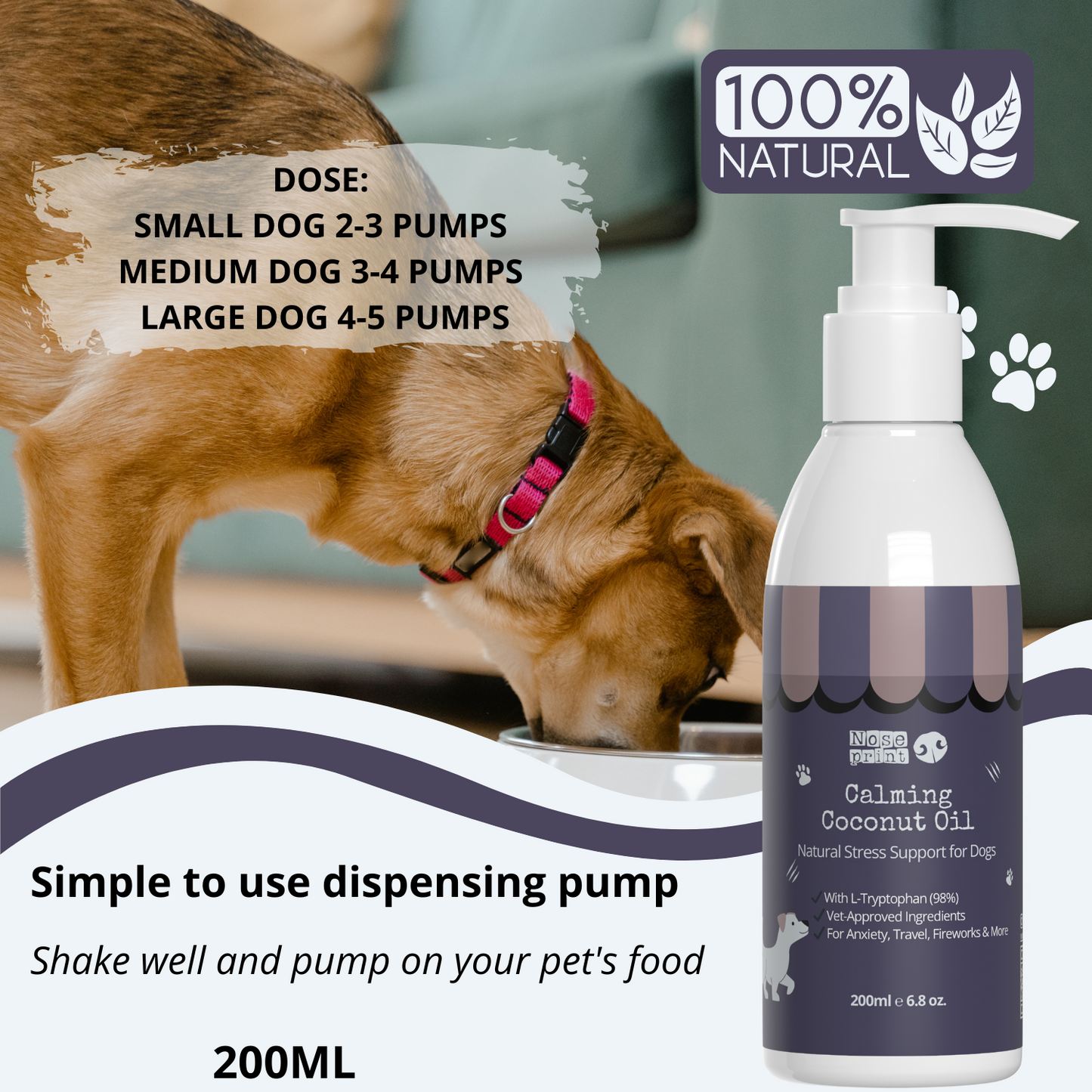 Calming Coconut Oil for Dogs & Cats – 200ml Anxiety Relief Supplement with Chamomile, Valerian & Ashwagandha – Natural Stress Soothing Formula
