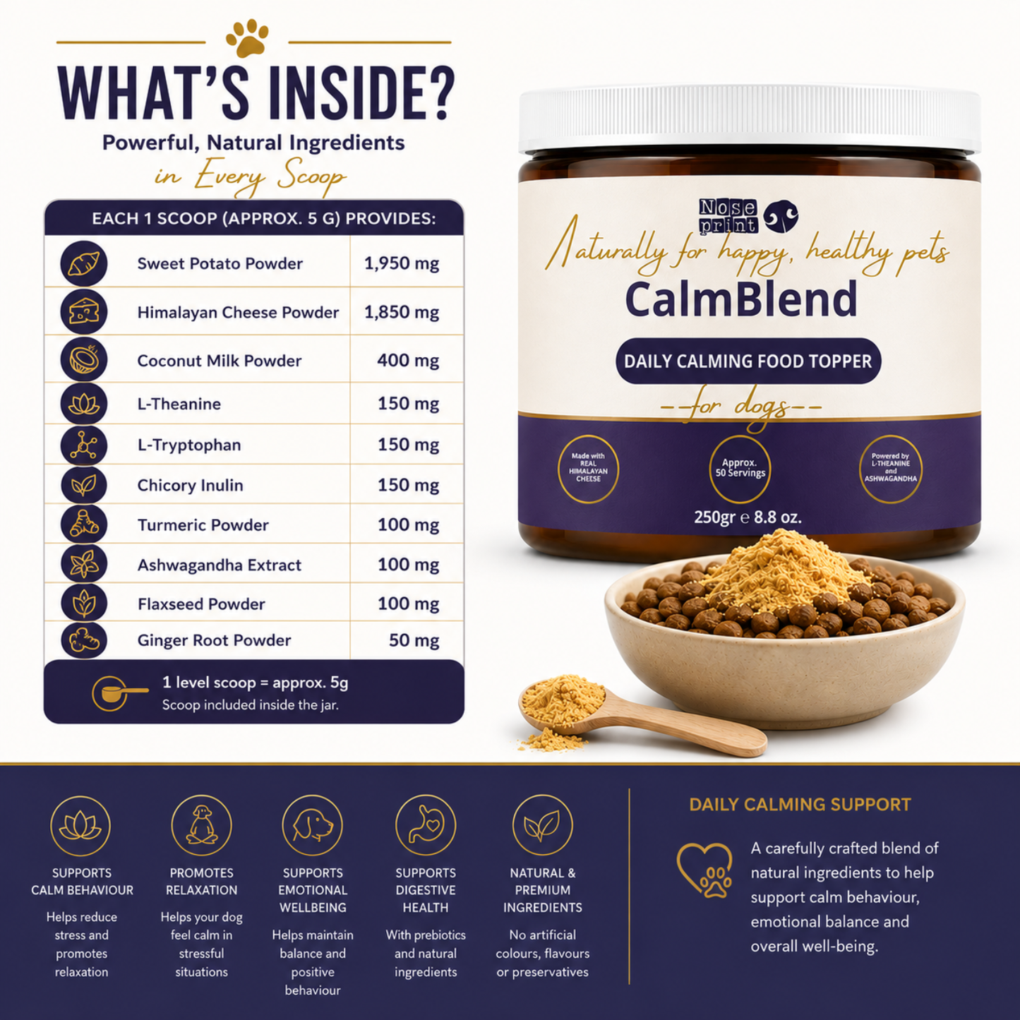NOSEPRINT CalmBlend™ Daily Calming Food Topper for Dogs | 250g