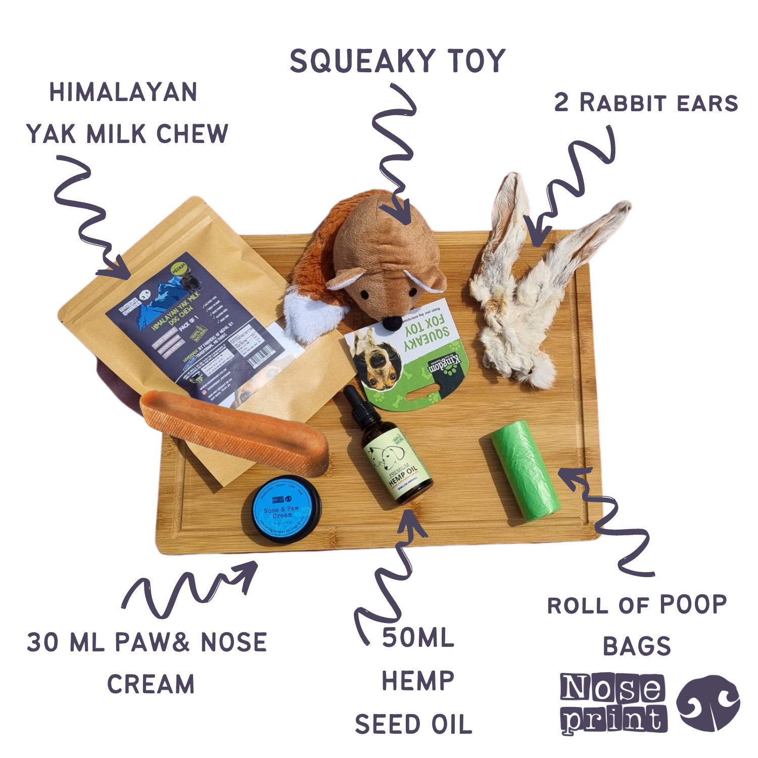 Hamper Dog Box Hemp Oil for dogs, Himalayan chew, Dog Toy, Paw cream